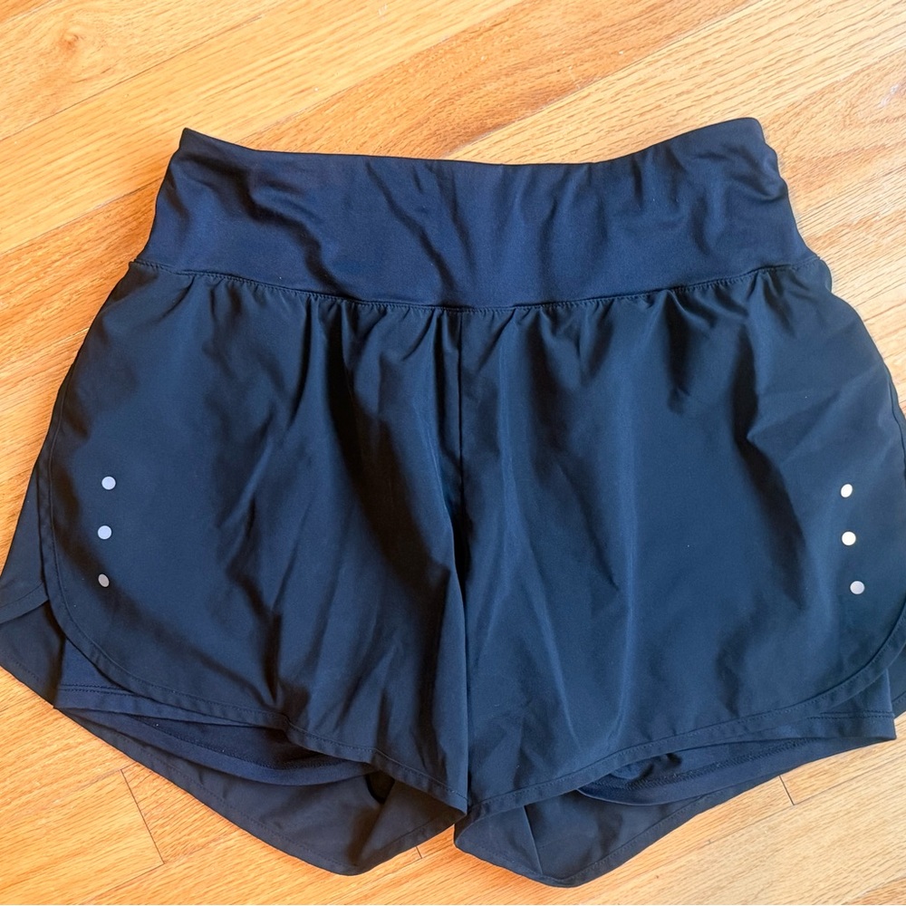 Ksmien Women's 2-in-1 Athletic Running Shorts High Waisted Lined Black sz S